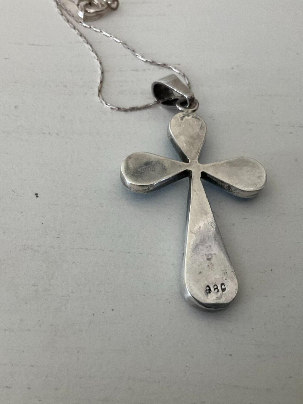 Vintage 925 silver and turquoise cross with chain - Picture 2 of 5